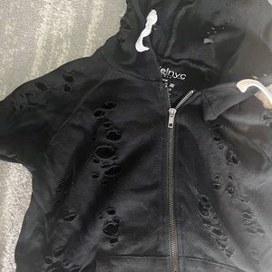 Katie J Kids  Hooded Black  sweatshirt with Rips (Size Large)